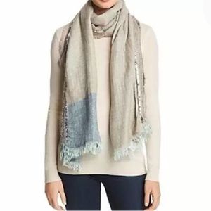 NEW Echo New York Wool Blanket Wrap Scarf with Sequins, Tan Blue